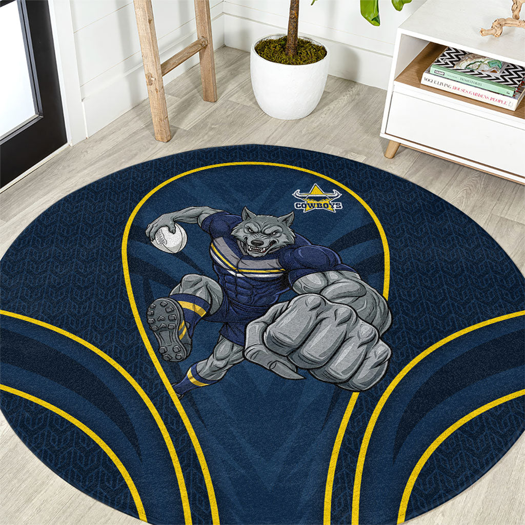 North Queensland Cowboys Rugby Mascot Round Carpet Australian Rugby Culture - Tribal Inspired Wolf