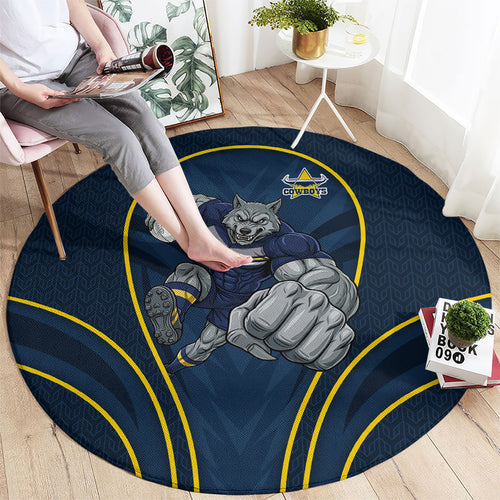 North Queensland Cowboys Rugby Mascot Round Carpet Australian Rugby Culture - Tribal Inspired Wolf