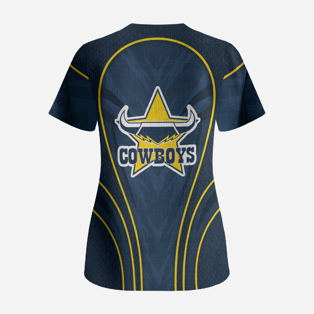 North Queensland Cowboys Rugby Mascot Scrub Top Australian Rugby Culture - Tribal Inspired Wolf