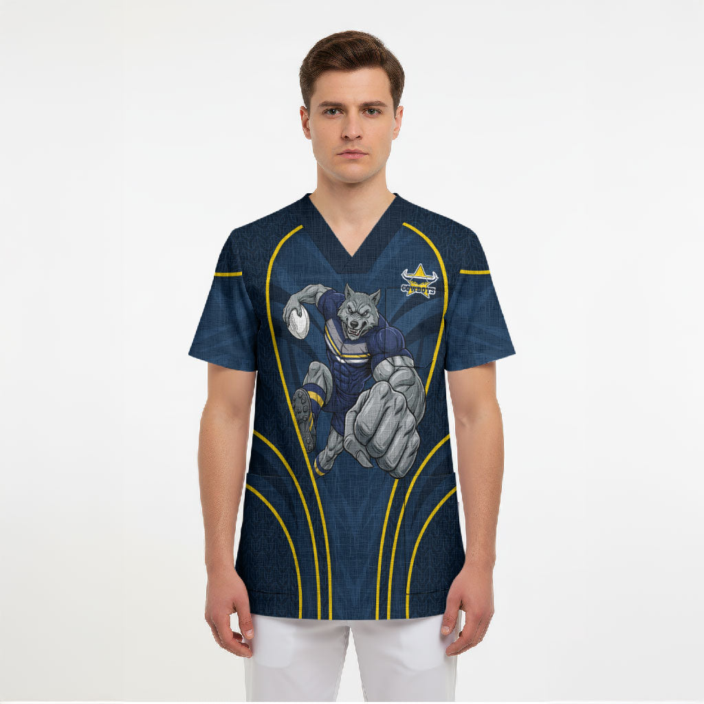 North Queensland Cowboys Rugby Mascot Scrub Top Australian Rugby Culture - Tribal Inspired Wolf