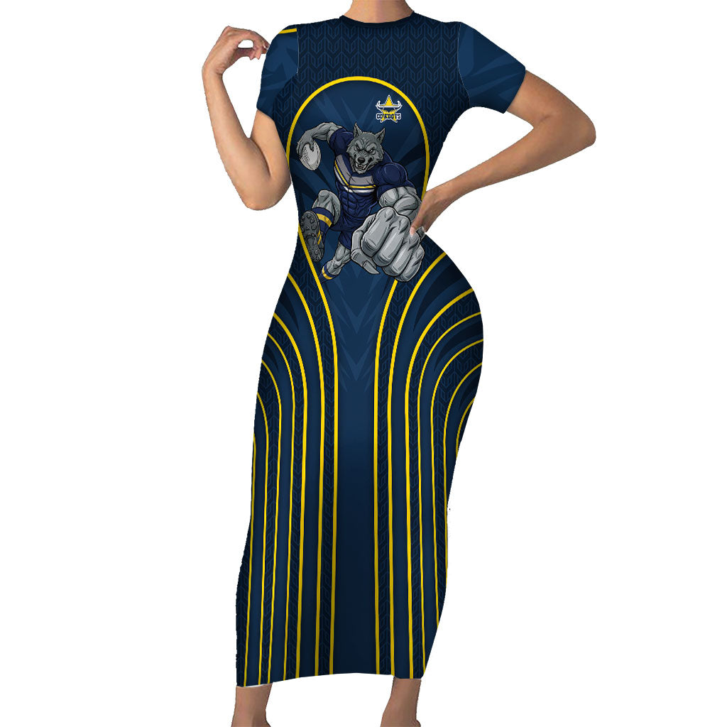 North Queensland Cowboys Rugby Mascot Short Sleeve Bodycon Dress Australian Rugby Culture - Tribal Inspired Wolf