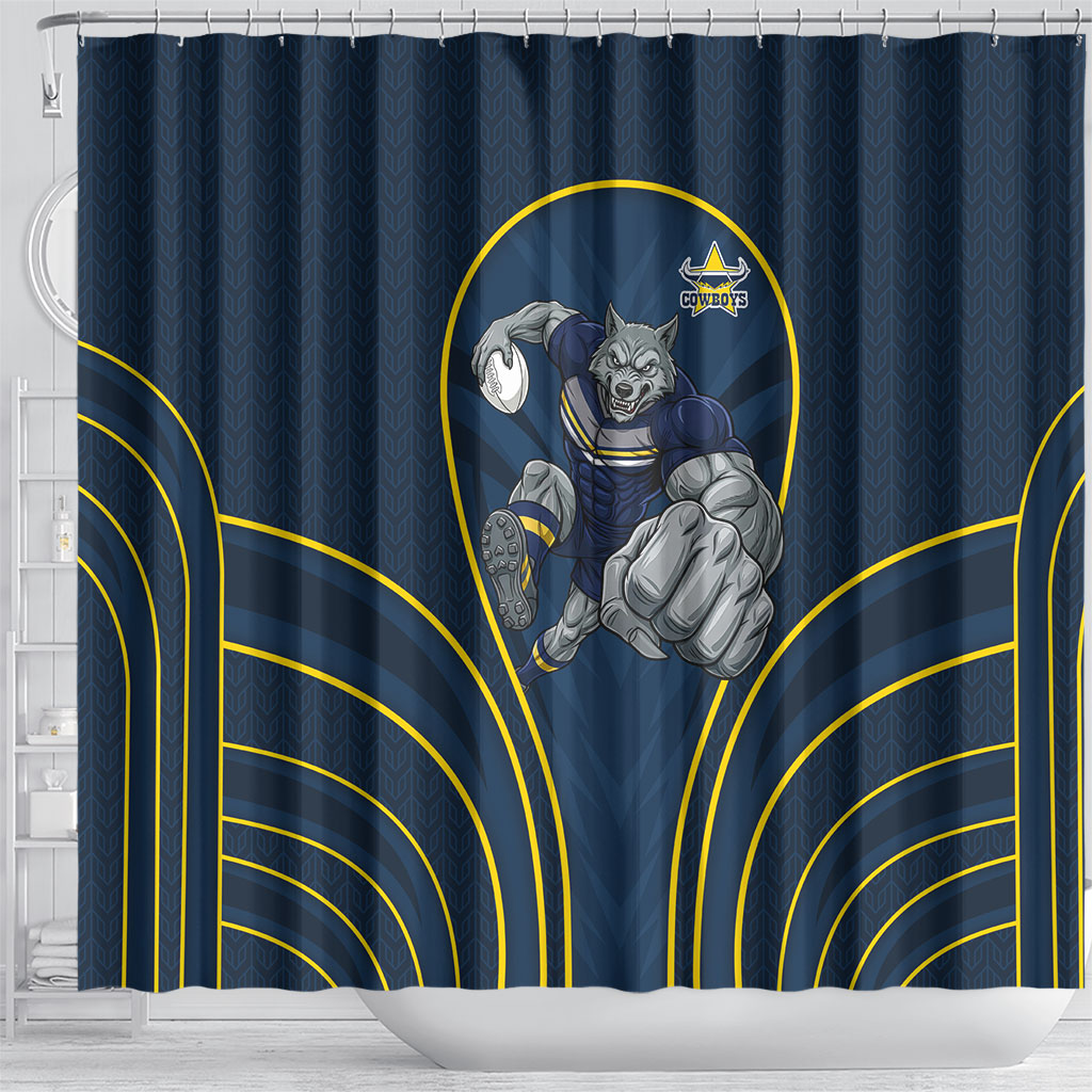 North Queensland Cowboys Rugby Mascot Shower Curtain Australian Rugby Culture - Tribal Inspired Wolf