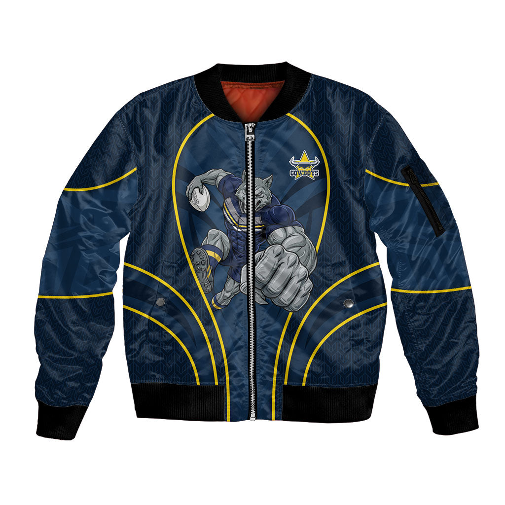 North Queensland Cowboys Rugby Mascot Sleeve Zip Bomber Jacket Australian Rugby Culture - Tribal Inspired Wolf
