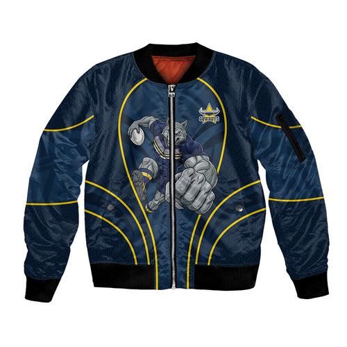 North Queensland Cowboys Rugby Mascot Sleeve Zip Bomber Jacket Australian Rugby Culture - Tribal Inspired Wolf