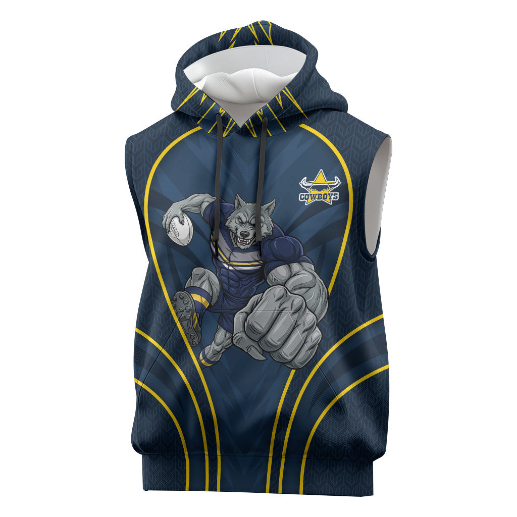 North Queensland Cowboys Rugby Mascot Sleeveless Hoodie Australian Rugby Culture - Tribal Inspired Wolf