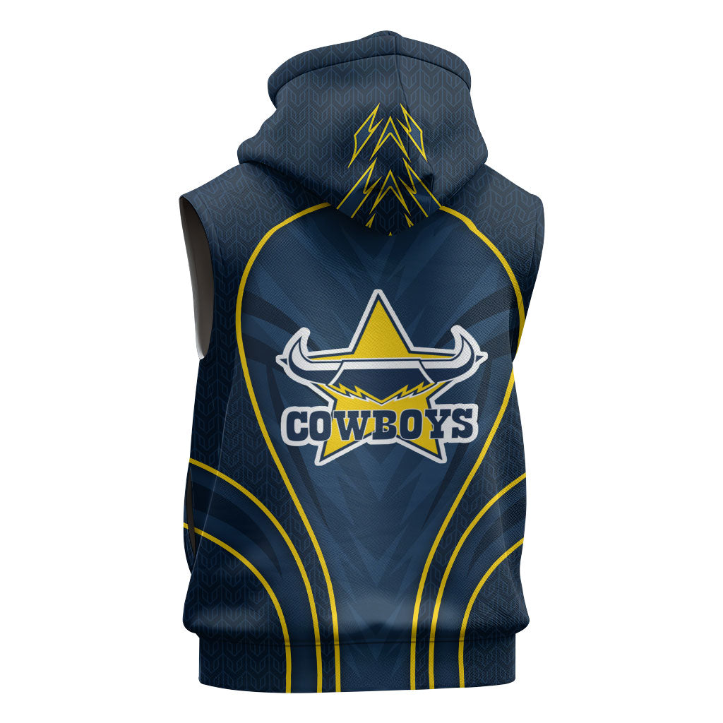 North Queensland Cowboys Rugby Mascot Sleeveless Hoodie Australian Rugby Culture - Tribal Inspired Wolf