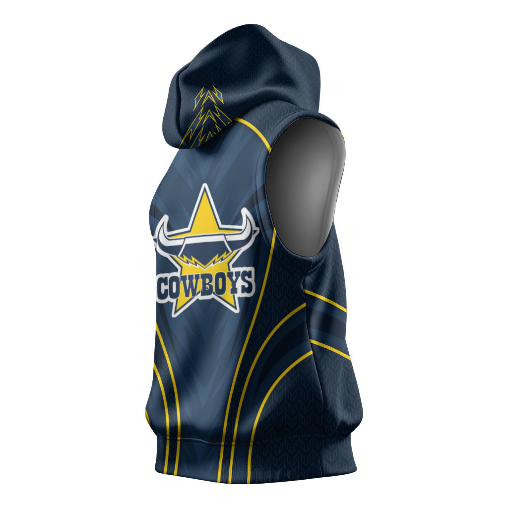 North Queensland Cowboys Rugby Mascot Sleeveless Hoodie Australian Rugby Culture - Tribal Inspired Wolf