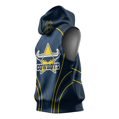 North Queensland Cowboys Rugby Mascot Sleeveless Hoodie Australian Rugby Culture - Tribal Inspired Wolf