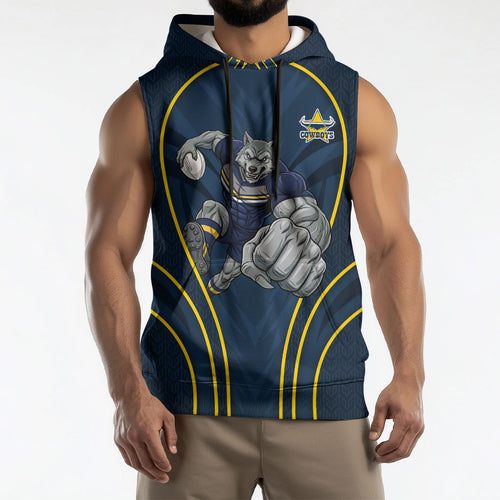 North Queensland Cowboys Rugby Mascot Sleeveless Hoodie Australian Rugby Culture - Tribal Inspired Wolf