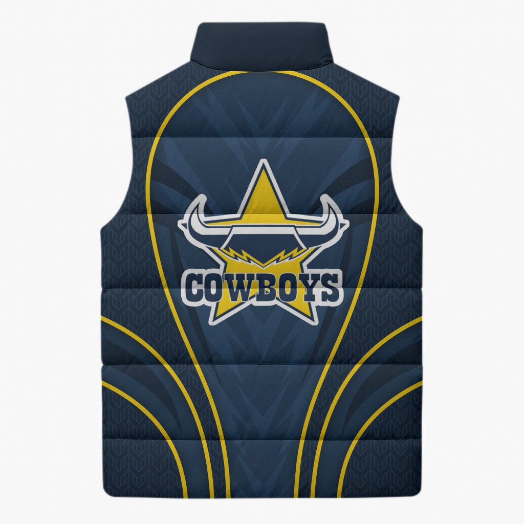 North Queensland Cowboys Rugby Mascot Sleeveless Puffer Jacket Australian Rugby Culture - Tribal Inspired Wolf