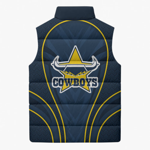 North Queensland Cowboys Rugby Mascot Sleeveless Puffer Jacket Australian Rugby Culture - Tribal Inspired Wolf