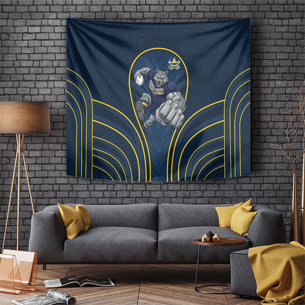 North Queensland Cowboys Rugby Mascot Tapestry Australian Rugby Culture - Tribal Inspired Wolf