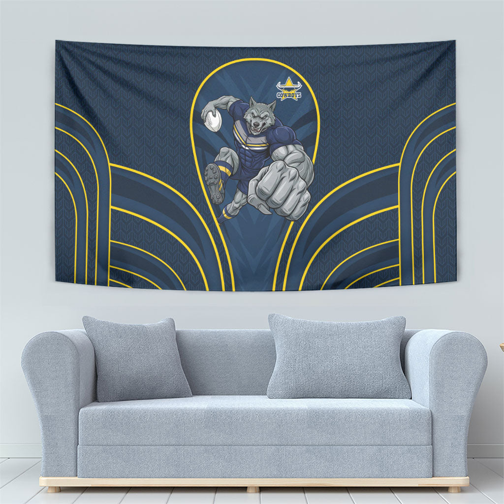 North Queensland Cowboys Rugby Mascot Tapestry Australian Rugby Culture - Tribal Inspired Wolf