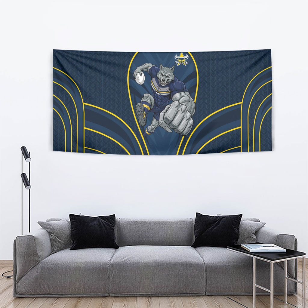 North Queensland Cowboys Rugby Mascot Tapestry Australian Rugby Culture - Tribal Inspired Wolf