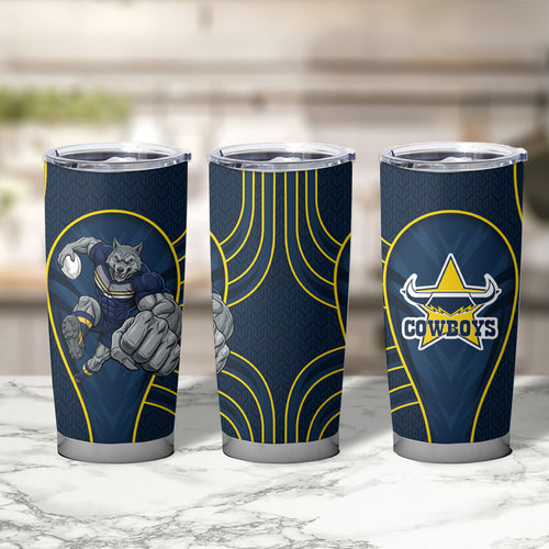 North Queensland Cowboys Rugby Mascot Tumbler Cup Australian Rugby Culture - Tribal Inspired Wolf