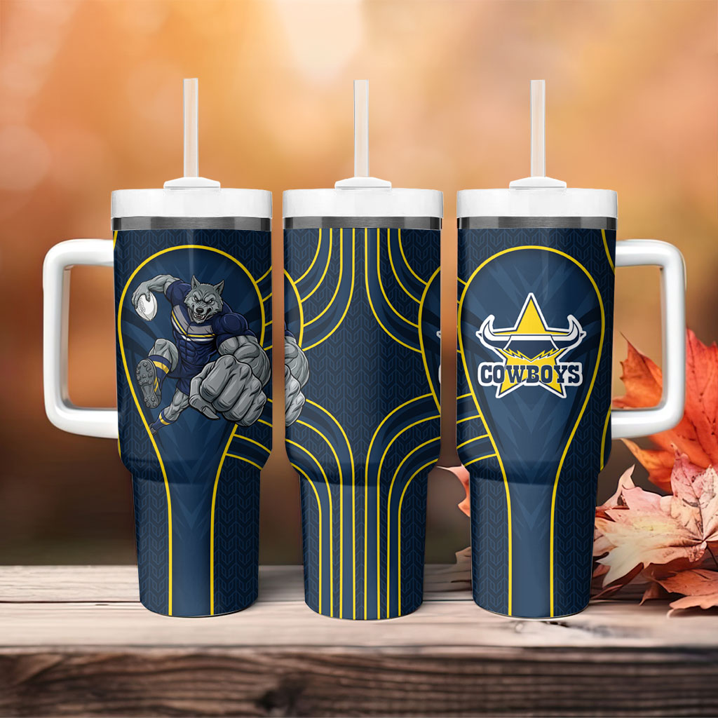 North Queensland Cowboys Rugby Mascot Tumbler With Handle Australian Rugby Culture - Tribal Inspired Wolf