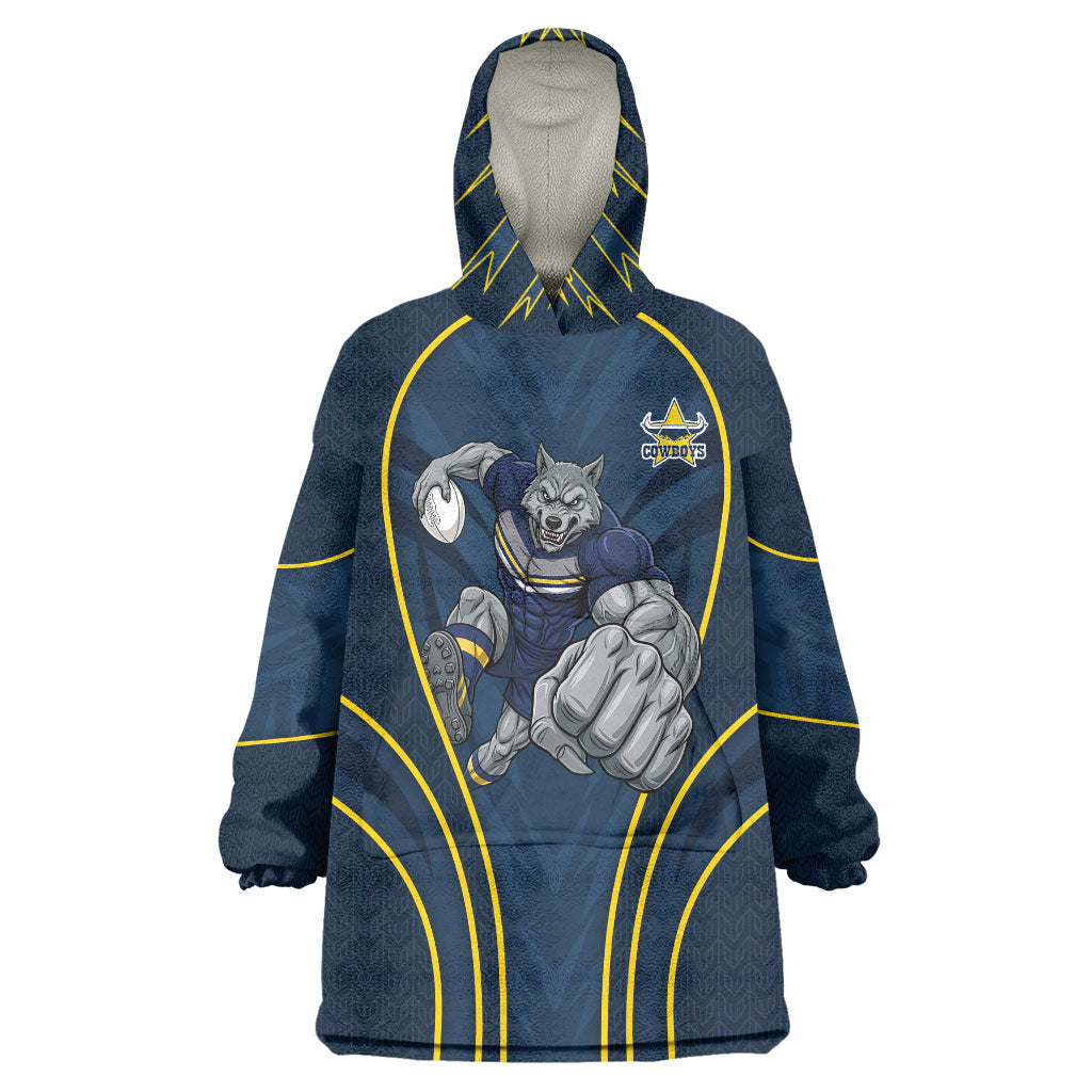 North Queensland Cowboys Rugby Mascot Wearable Blanket Hoodie Australian Rugby Culture - Tribal Inspired Wolf