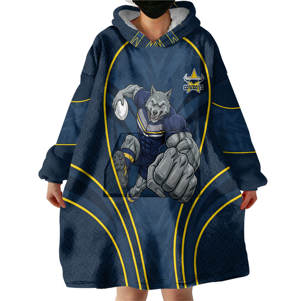 North Queensland Cowboys Rugby Mascot Wearable Blanket Hoodie Australian Rugby Culture - Tribal Inspired Wolf