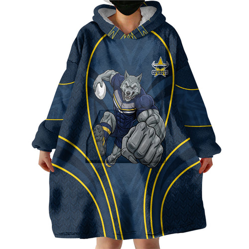 North Queensland Cowboys Rugby Mascot Wearable Blanket Hoodie Australian Rugby Culture - Tribal Inspired Wolf