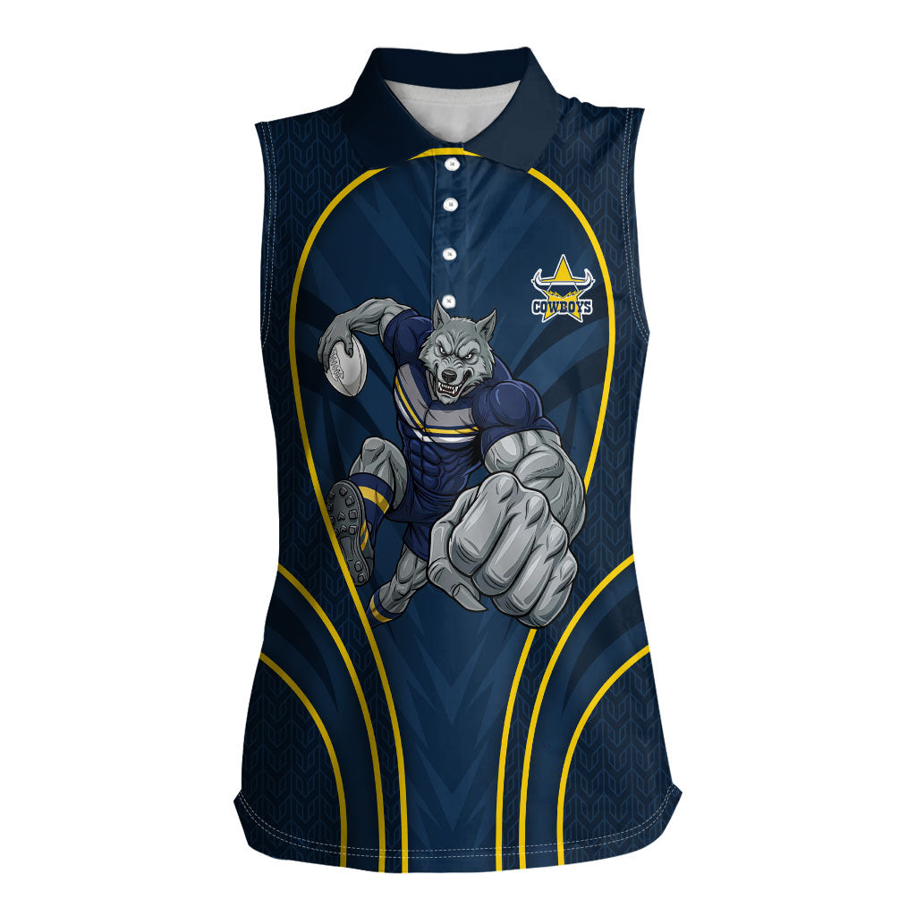 North Queensland Cowboys Rugby Mascot Women Sleeveless Polo Shirt Australian Rugby Culture - Tribal Inspired Wolf