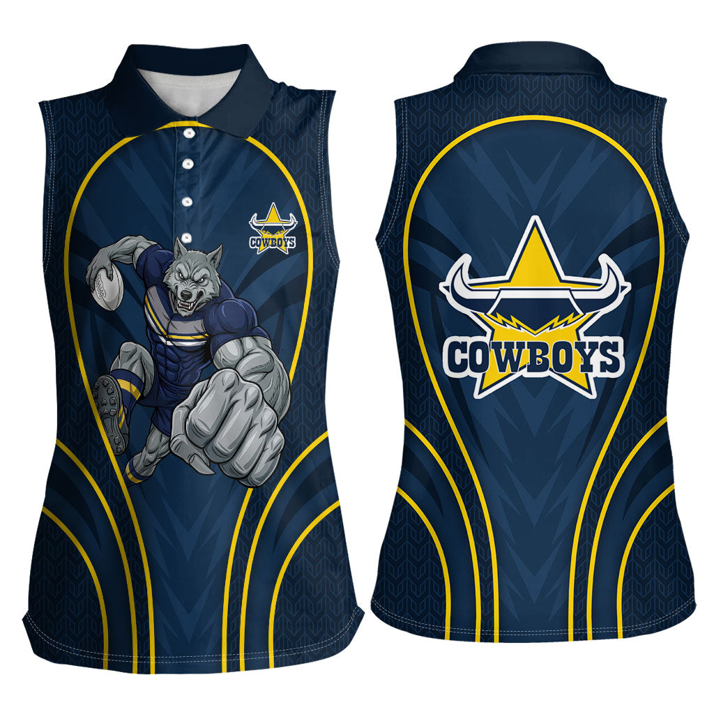 North Queensland Cowboys Rugby Mascot Women Sleeveless Polo Shirt Australian Rugby Culture - Tribal Inspired Wolf