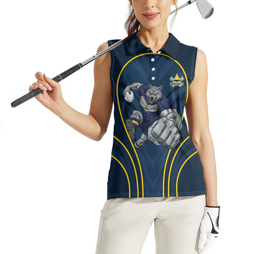 North Queensland Cowboys Rugby Mascot Women Sleeveless Polo Shirt Australian Rugby Culture - Tribal Inspired Wolf