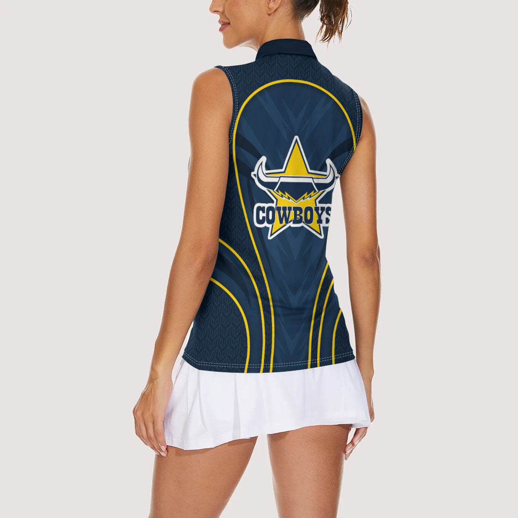 North Queensland Cowboys Rugby Mascot Women Sleeveless Polo Shirt Australian Rugby Culture - Tribal Inspired Wolf