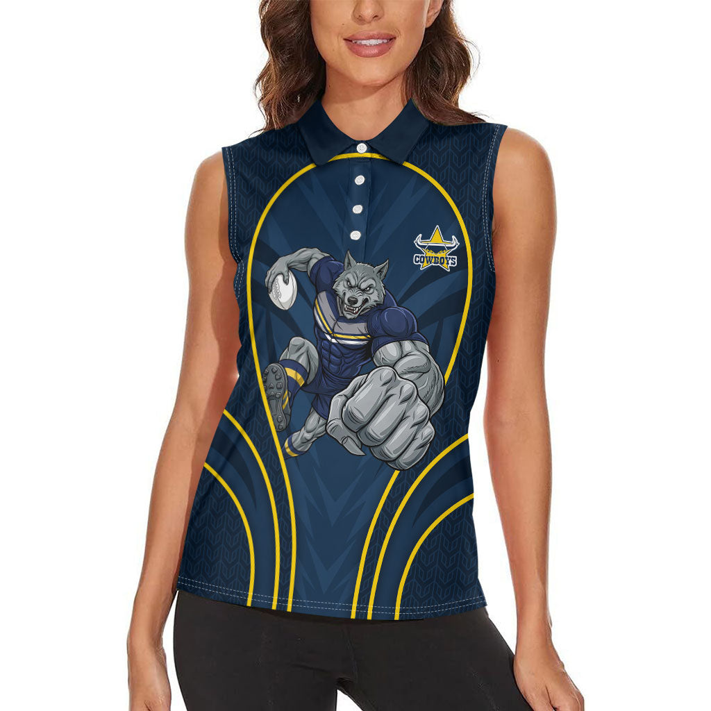 North Queensland Cowboys Rugby Mascot Women Sleeveless Polo Shirt Australian Rugby Culture - Tribal Inspired Wolf