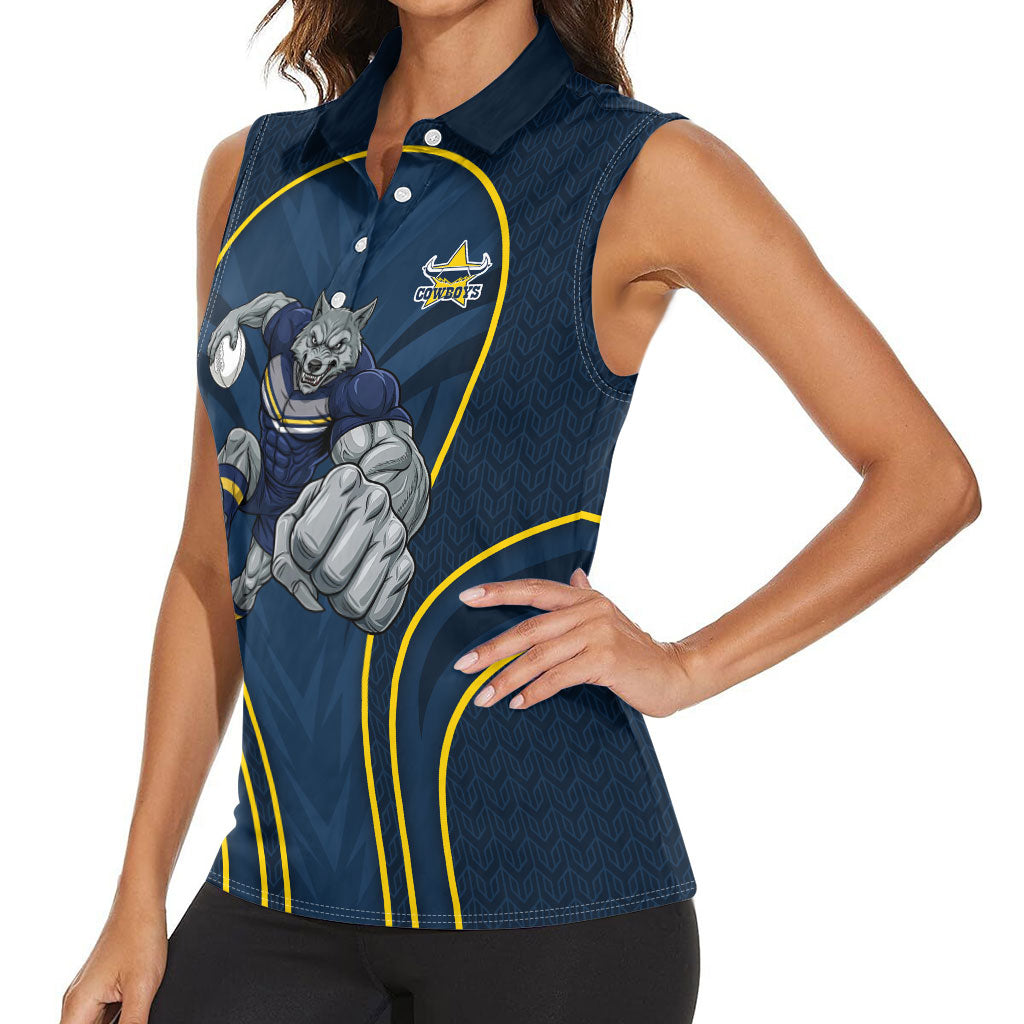 North Queensland Cowboys Rugby Mascot Women Sleeveless Polo Shirt Australian Rugby Culture - Tribal Inspired Wolf