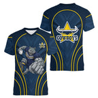 North Queensland Cowboys Rugby Mascot Women V-Neck T-Shirt Australian Rugby Culture - Tribal Inspired Wolf
