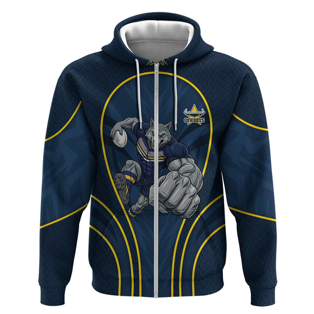 North Queensland Cowboys Rugby Mascot Zip Hoodie Australian Rugby Culture - Tribal Inspired Wolf