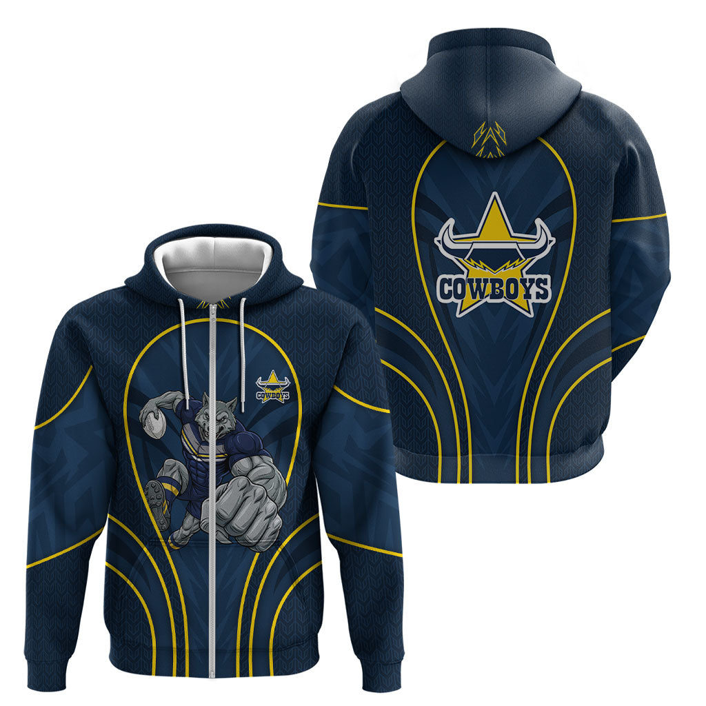 North Queensland Cowboys Rugby Mascot Zip Hoodie Australian Rugby Culture - Tribal Inspired Wolf