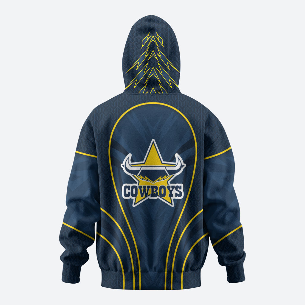 North Queensland Cowboys Rugby Mascot Zip Hoodie Australian Rugby Culture - Tribal Inspired Wolf
