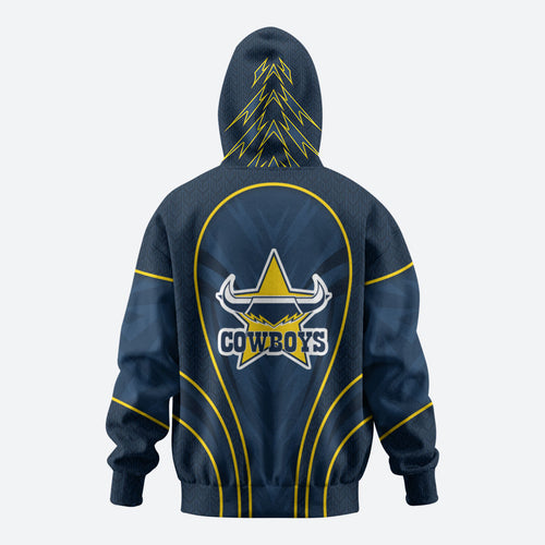 North Queensland Cowboys Rugby Mascot Zip Hoodie Australian Rugby Culture - Tribal Inspired Wolf