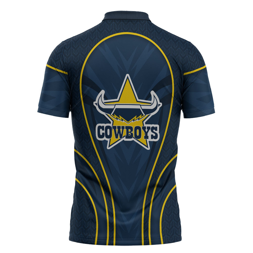 North Queensland Cowboys Rugby Mascot Zipper Polo Shirt Australian Rugby Culture - Tribal Inspired Wolf