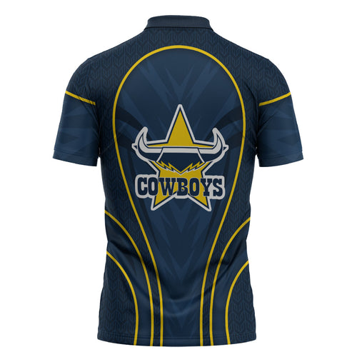 North Queensland Cowboys Rugby Mascot Zipper Polo Shirt Australian Rugby Culture - Tribal Inspired Wolf