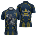 North Queensland Cowboys Rugby Mascot Zipper Polo Shirt Australian Rugby Culture - Tribal Inspired Wolf