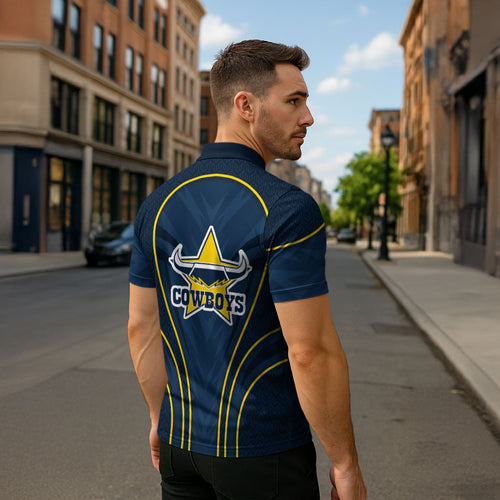 North Queensland Cowboys Rugby Mascot Zipper Polo Shirt Australian Rugby Culture - Tribal Inspired Wolf