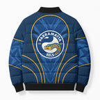 Parramatta Eels Rugby Mascot Bomber Puffer Jacket Australian Rugby Culture - Tribal Inspired Eel