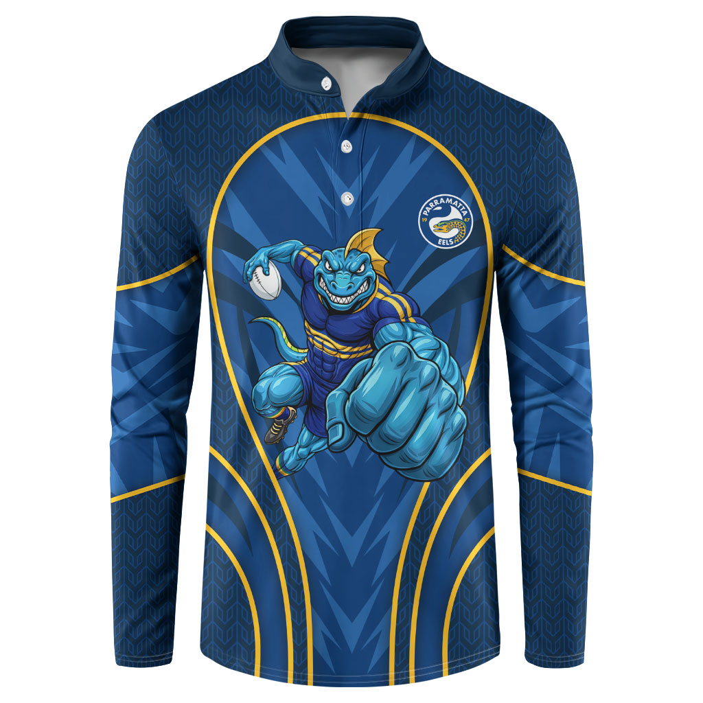 Parramatta Eels Rugby Mascot Button Sweatshirt Australian Rugby Culture - Tribal Inspired Eel