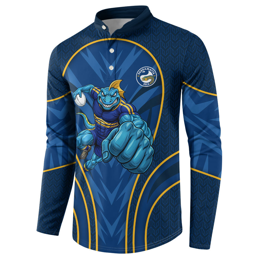 Parramatta Eels Rugby Mascot Button Sweatshirt Australian Rugby Culture - Tribal Inspired Eel