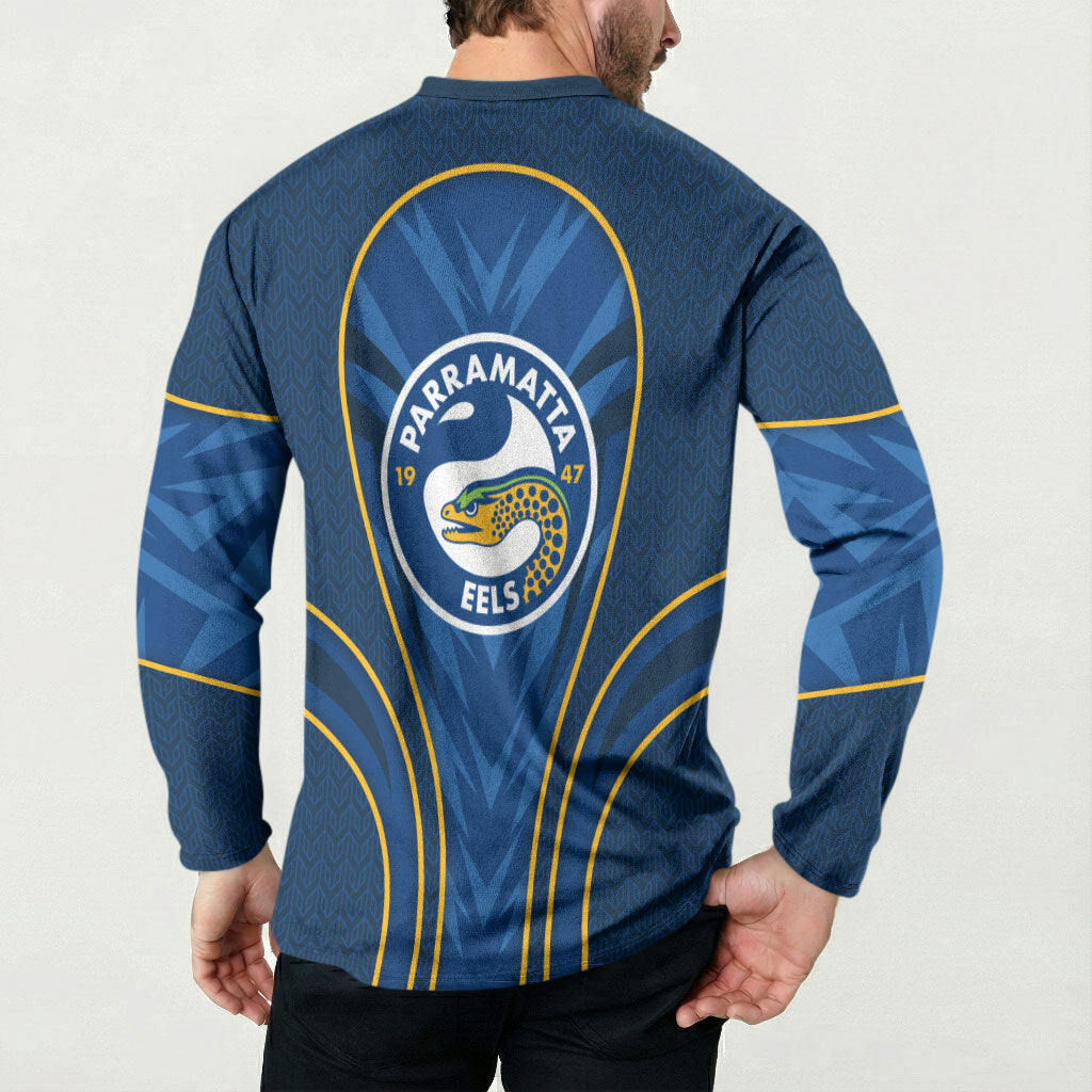 Parramatta Eels Rugby Mascot Button Sweatshirt Australian Rugby Culture - Tribal Inspired Eel