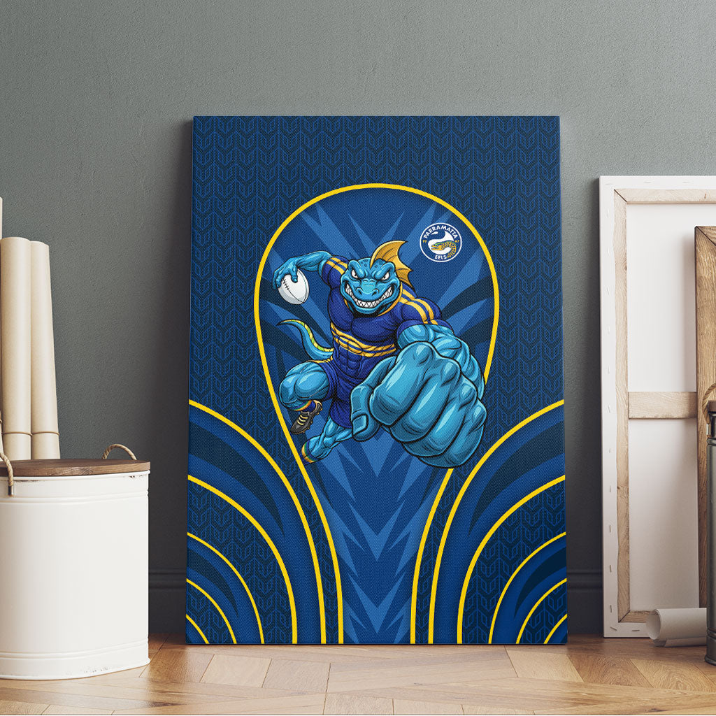 Parramatta Eels Rugby Mascot Canvas Wall Art Australian Rugby Culture - Tribal Inspired Eel