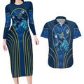 Parramatta Eels Rugby Mascot Couples Matching Long Sleeve Bodycon Dress and Hawaiian Shirt Australian Rugby Culture - Tribal Inspired Eel