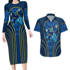 Parramatta Eels Rugby Mascot Couples Matching Long Sleeve Bodycon Dress and Hawaiian Shirt Australian Rugby Culture - Tribal Inspired Eel