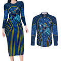 Parramatta Eels Rugby Mascot Couples Matching Long Sleeve Bodycon Dress and Long Sleeve Button Shirt Australian Rugby Culture - Tribal Inspired Eel