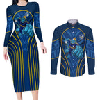 Parramatta Eels Rugby Mascot Couples Matching Long Sleeve Bodycon Dress and Long Sleeve Button Shirt Australian Rugby Culture - Tribal Inspired Eel