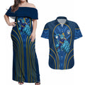 Parramatta Eels Rugby Mascot Couples Matching Off Shoulder Maxi Dress and Hawaiian Shirt Australian Rugby Culture - Tribal Inspired Eel