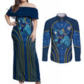 Parramatta Eels Rugby Mascot Couples Matching Off Shoulder Maxi Dress and Long Sleeve Button Shirt Australian Rugby Culture - Tribal Inspired Eel