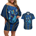 Parramatta Eels Rugby Mascot Couples Matching Off Shoulder Short Dress and Hawaiian Shirt Australian Rugby Culture - Tribal Inspired Eel